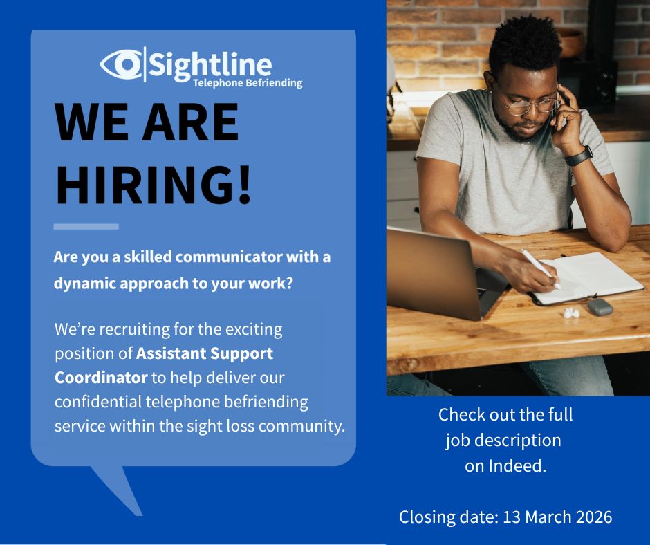 Image shows the job advert with a man sat at a desk holding a mobile phone up to his left ear. There is a laptop and notepad on the table and he is writing something in the notepad.