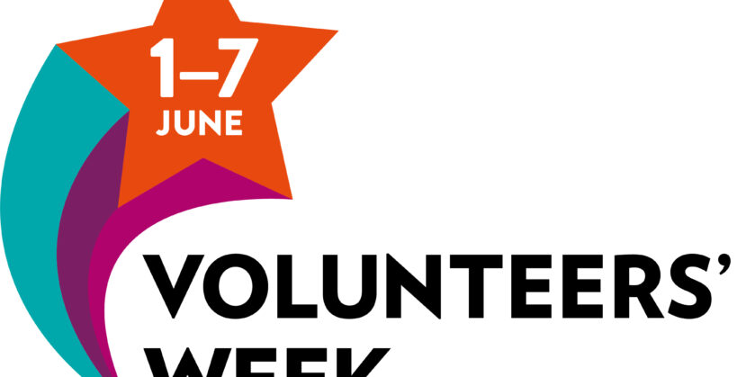 The Volunteers' Week logo has an orange shooting star with the date 1-7 June in the star. The words Volunteer's Week are in black underneath.